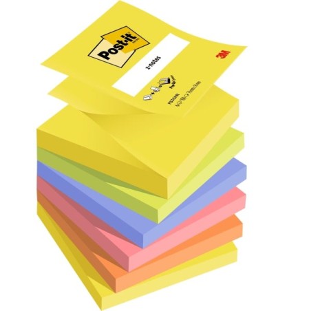 Pacote Post-It de 6 Blocos de 100 Z-Notes Adesivos Reposicionáveis ​​76x76mm - Formato Quadrado - Cores Sortidas