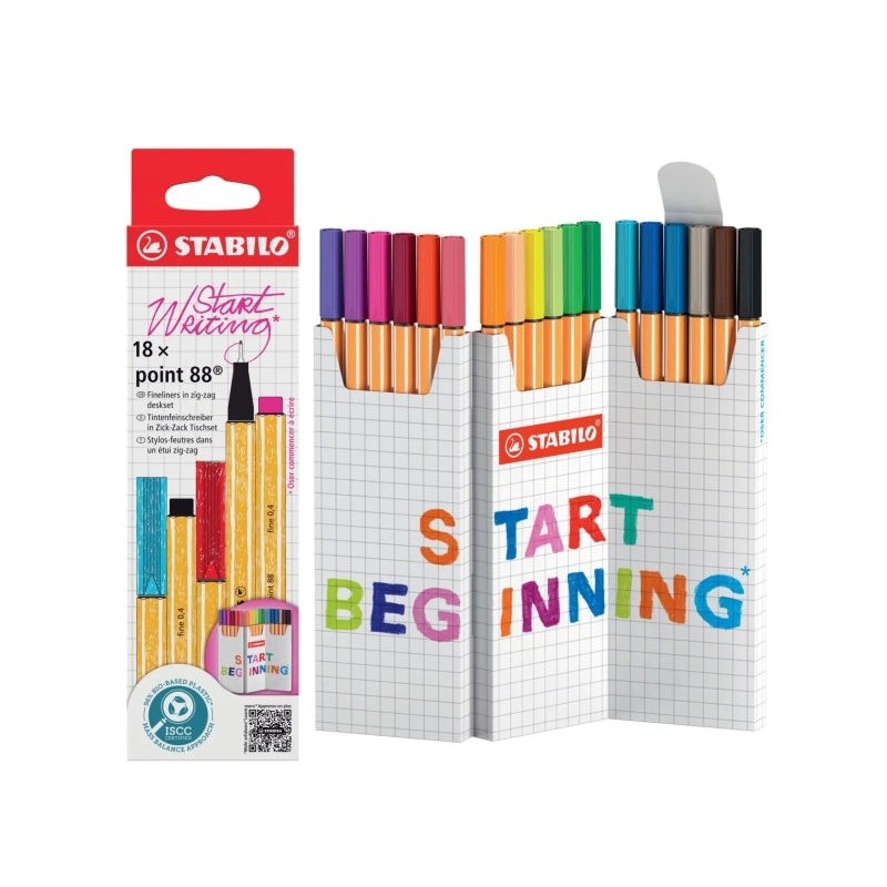 Stabilo Point 88 Pack de 18 Rotuladores de Punta de Fibra - Trazo de 0.4mm aprox. - Tinta con Base de Agua - Colores Surtidos