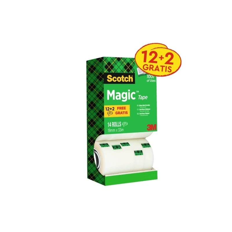 Scotch Magic Pack Ahorro de 14 Cintas Adhesivas Invisibles 19mm x 33m - Color Transparente