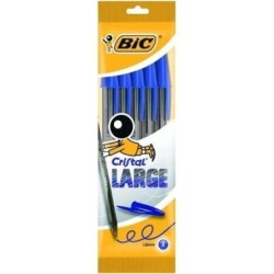 Bic Cristal Large Pack of 5 Ballpoint Pens - 1.6mm Round Tip - 0.6mm Line - Oil-Based Ink - Blue