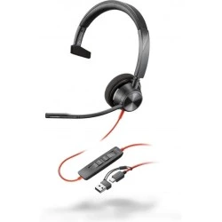 HP Poly Blackwire 3310 USB-C Auricular Monoaural con Microfono - Almohadilla Acolchada - Controles en Cable - Incluye Adaptador