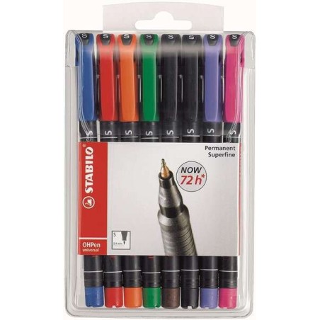 Stabilo OHPen Lot de 8 marqueurs permanents - Pointe super fine - Trait 0,4 mm - Grip antidérapant - Capuchon ventilé