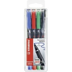 Stabilo OHPen Pack de 4 Rotuladores Permanentes - Punta Media - Trazo de 1mm - Agarre Antideslizante - Tapon Ventilado