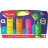 Pack Kawaii Maped avec 4 Mini Feutres Fluorescents Néon - Designs Fun Kawaii - Trait de 1 à 5mm - Idéal pour Souligner et