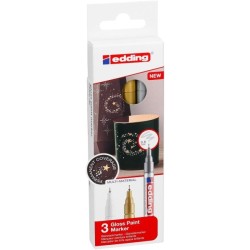 Edding 780 Pack de 3 Marcadores Permanentes de Tinta Opaca - Ponta Redonda - Traço 0.8mm - Pontas de Substituição Disponíveis