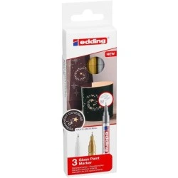 Edding 780 Pack de 3 Marcadores Permanentes de Tinta Opaca - Ponta Redonda - Traço 0.8mm - Pontas de Substituição Disponíveis