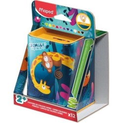 Maped Color'Peps Infinity Jumbo Jungle Boîte en métal avec 12 crayons de couleur longue durée - La boîte a une fonction