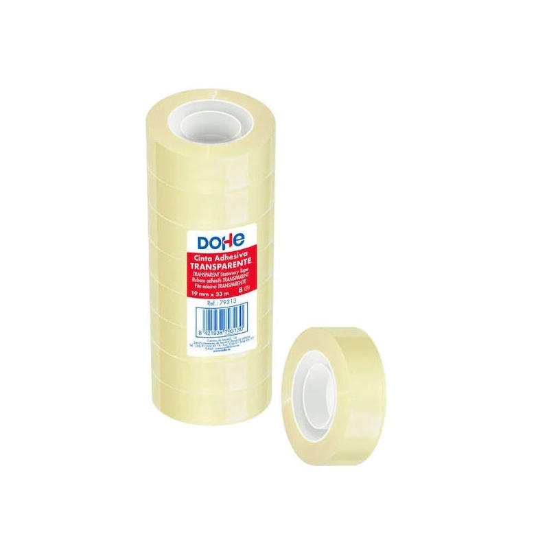 Dohe Pack de 8 Rubans Adhésifs Transparents en Polypropylène 19mm x 33m