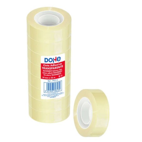 Dohe Pack de 8 Rubans Adhésifs Transparents en Polypropylène 19mm x 33m