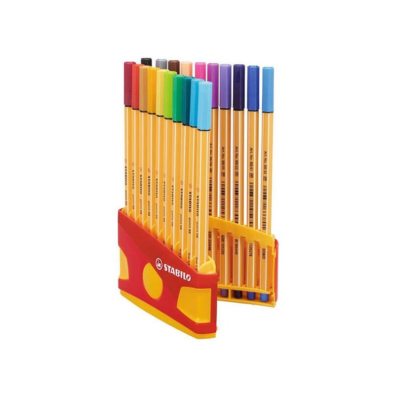 Stabilo Point 88 Pack de 20 Rotuladores de Punta Fina de Fibra - Trazo de 0.4mm. - Tinta con Base de Agua - Apto para Reglas y