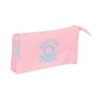 Estojo Safta Benetton Basics - 3 Compartimentos com Zíperes - Bolso Interior - 0,6L - 220x30x120mm - Cor Rosa Pastel