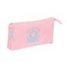 Safta Benetton Basics Pencil Case - 3 Compartments with Zippers - Interior Pocket - 0,6L - 220x30x120mm - Pastel Pink Color