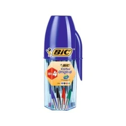 Bic Cristal Original Megatube with 16+4 Free Ballpoint Pens - 1mm Round Tip - 0.4mm Line - Oil-Based Ink - Assorted Colours