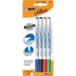 Bic Velleda 1721 Pack of 4 Whiteboard Markers - Fine Tip - 1,5mm Line - Optimal Erasing - Assorted Colors