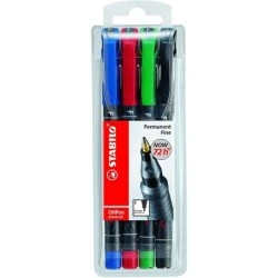 Stabilo OHPen Pack of 4 Permanent Markers - Fine Tip - 0,7mm Line - Non-Slip Grip - Vented Cap - Assorted Colors