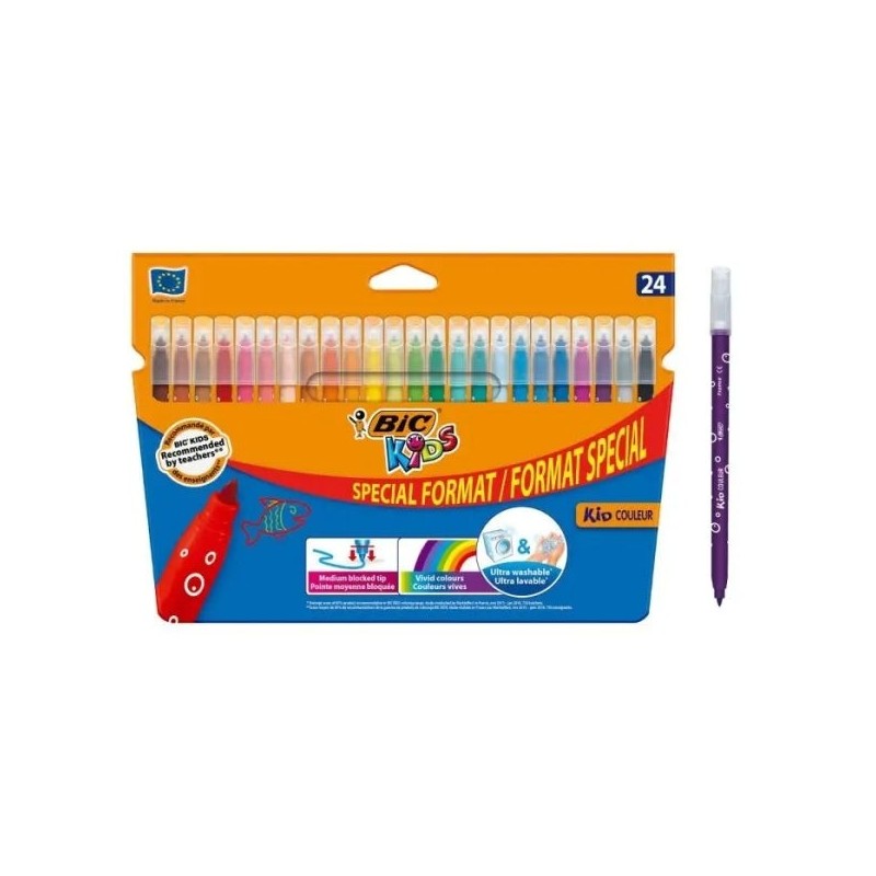 Bic Kids Couleur Pack de 24 Feutres - Pointe Moyenne - Lavable - Couleurs Assorties