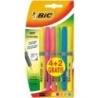 Bic Brit Liner Grip 4+2 Pack of 6 Highlighter Markers - Water-Based Ink - Chisel Tip - 1.60-3.30mm Line - Assorted Colours
