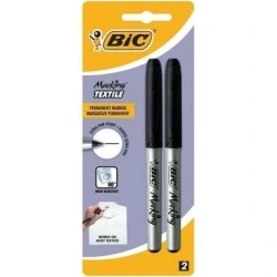 Bic Marking Textile Pack de 2 Rotuladores Permanentes para Ropa - Punta Ultrafina 0.9mm - Lavados hasta 90º - Tinta con Base de