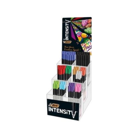 Présentoir Bic Intensity Fine de 192 marqueurs - Pointe fine 0,8 mm - Trait 0,4 mm - Couleurs assorties