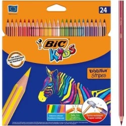Caixa Bic Kids Evolution Stripes com 24 Lápis de Cores Sortidas - Feito de Resina - Ponta Ultrarresistente - Mina Pigmentada
