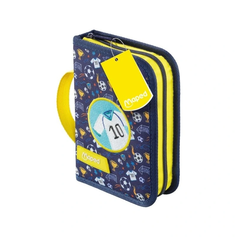 Maped Futbol Pencil Case with 31 Items: Eraser, Sharpener, HB Graphite Pencil, 2 Pens, Ruler, 12 Colored Pencils, 12 Markers