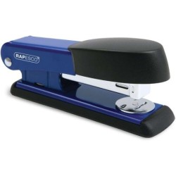 Agrafador de mesa metálico Rapesco Bowfin - até 25 folhas - agrafos 26/6, 24/6 - agrafagem fechada e aberta - cor azul/preto