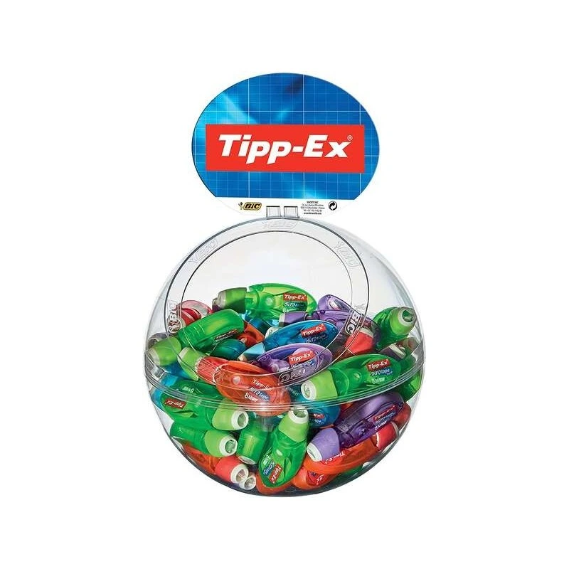Tipp-Ex Micro Tape Twist Expositor 60 Fitas Corretoras 5.00mm x 8m - Cabeça Rotativa - Escrita Instantânea - 4 Cores