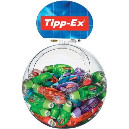 Tipp-Ex Micro Tape Twist Présentoir 60 Rubans Correcteurs 5.00mm x 8m - Tête Rotative - Écriture Instantanée - 4 Couleurs