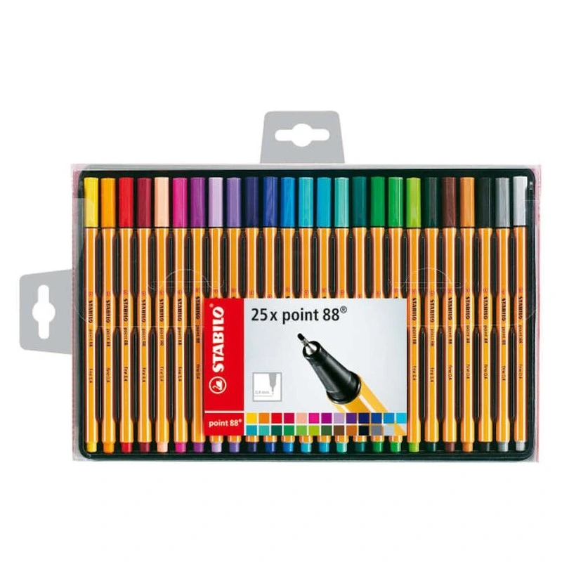 Stabilo Point 88 Pack de 25 Rotuladores de Punta Fina de Fibra - Trazo de 0.4 mm - Tinta con Base de Agua - Colores Surtidos