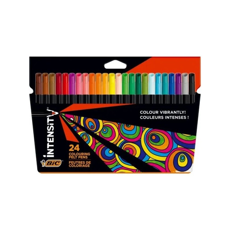 Bic Intensity Pack de 24 Rotuladores - Punta 0.9mm - Tinta con Base de Agua Lavable - Colores Surtidos