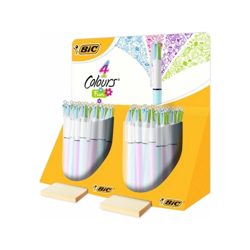 Bic 4 Colours Fun Display of 40 Retractable Ballpoint Pens - 1.0mm Medium Tip - Oil-Based Ink - Coloured Ink: Pink, Purple