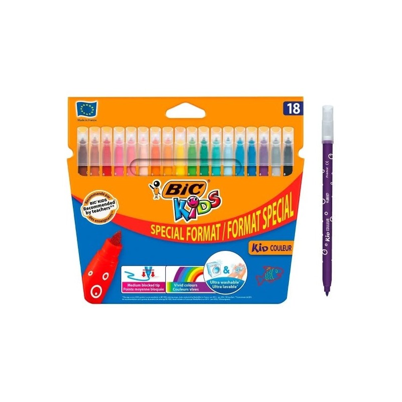 Bic Kids Couleur Pack de 18 Rotuladores - Punta Mediana - Lavable - Colores Surtidos