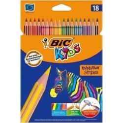 Bic Kids Evolution Stripes Caja de 18 Lapices de Colores surtidos - Fabricados en Resina - Punta Ultraresistente - Mina