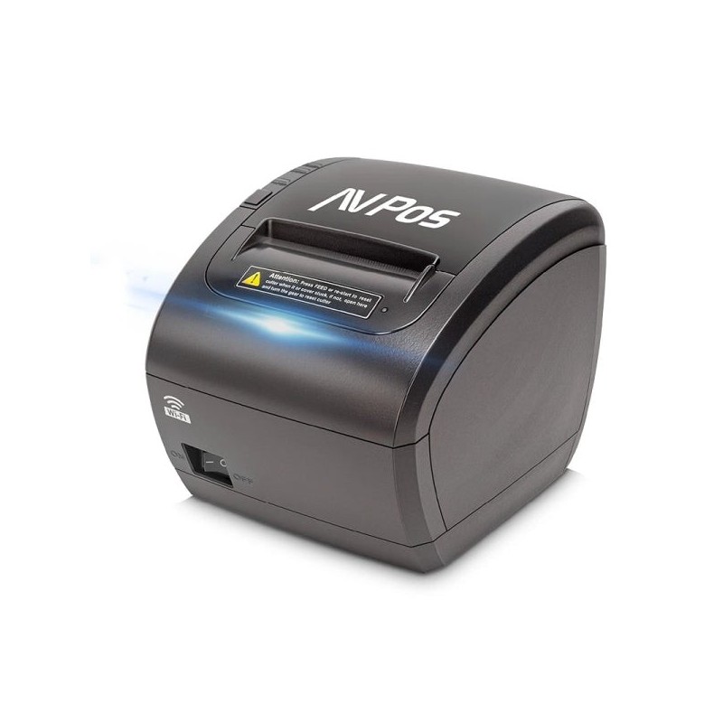 AVPos K90W Thermal Ticket Printer - Speed ​​300mm/s - Light and Acoustic Warning - Automatic Cutter - USB, LAN and WIFI - Black