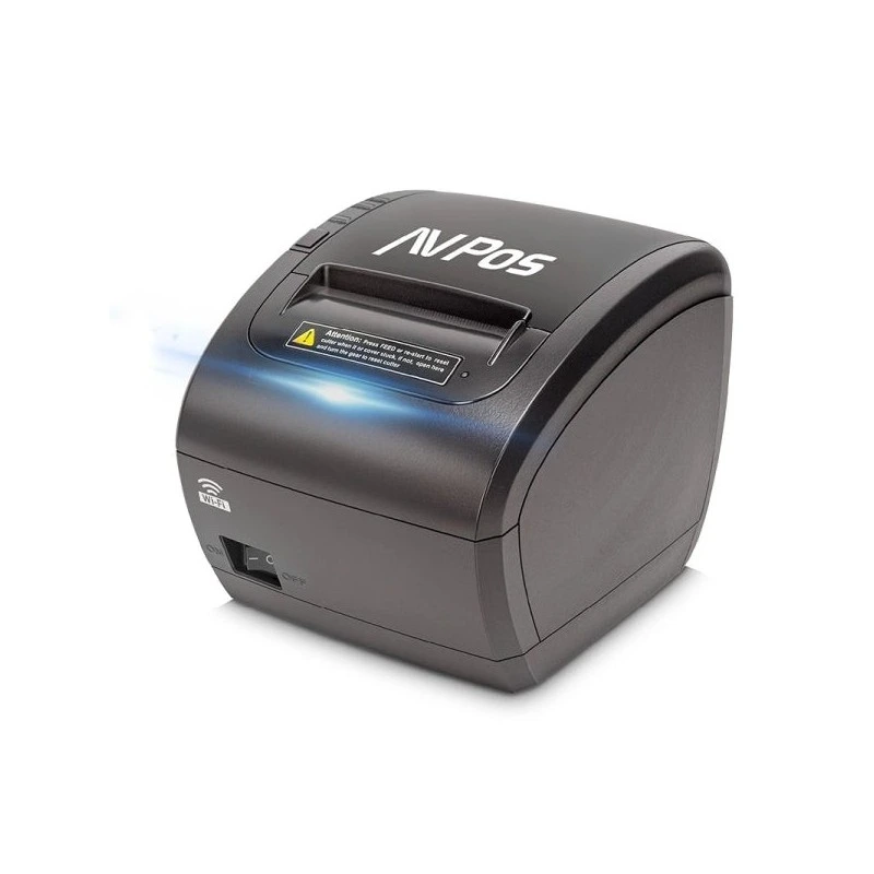 AVPos K90W Thermal Ticket Printer - Speed ​​300mm/s - Light and Acoustic Warning - Automatic Cutter - USB, LAN and WIFI - Black
