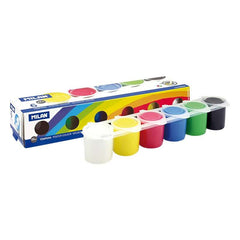 Milan Pack de 6 Flacons Tempera 25 ml + 1 Pinceau Série 101 - Séchage Rapide - Miscible - Couleurs Assorties