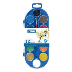 Milan Estuche de 12 Acuarelas Ã˜30 mm + Pincel  Serie 101 - Mezclable - Colores Surtidos