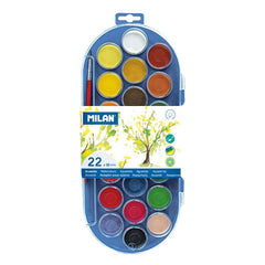 Milan 80022 Estuche de 22 Acuarelas Ã˜30 mm + Pincel  Serie 101 - Mezclable - Colores Surtidos
