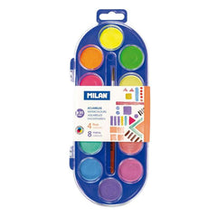 Milan Estuche de 12 Acuarelas Ã˜30 mm + Pincel  Serie 101 - Mezclable - Colores Fluorescentes y Metalizados