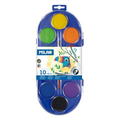 Milan 80009 Estuche de 10 Acuarelas Ã˜45 mm + Pincel  Serie 101 - Mezclable - Colores Surtidos
