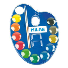 Milan 053412 Paleta de 12 Acuarelas Ã˜25 mm + Pincel  Serie 101 - Mezclable - Colores Surtidos