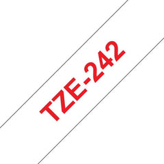 Fita de etiqueta laminada genérica Brother TZe242 - Texto vermelho sobre fundo branco - Largura 18 mm x 8 metros