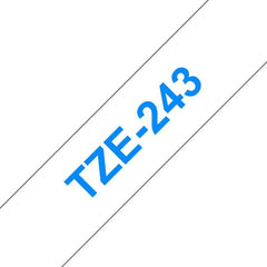 Fita de etiqueta laminada genérica Brother TZe243 - Texto azul sobre fundo branco - Largura 18 mm x 8 metros