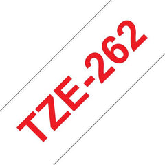 Fita de etiqueta laminada genérica Brother TZe262 - Texto vermelho sobre fundo branco - Largura 36 mm x 8 metros