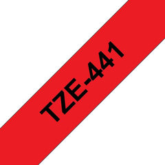 Fita de etiqueta laminada genérica Brother TZe441 - Texto preto sobre fundo vermelho - Largura 18 mm x 8 metros