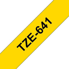 Fita de etiqueta laminada genérica Brother TZe641 - Texto preto sobre fundo amarelo - Largura 18 mm x 8 metros