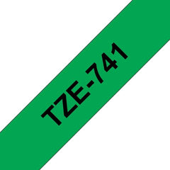 Brother TZe741 Generic Laminated Label Belt - Black text on green background - Width 18mm x 8 meters