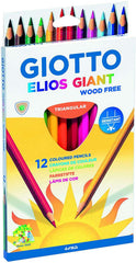 Giotto Elios Giant Wood Free Pack de 12 Lapices Triangulares de Colores - Sin Madera - Mina 5 mm - Colores Surtidos