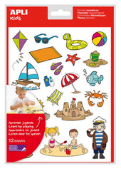 Apli Gomets Tematicos la Playa - 264 Gomets en 12 Hojas - Ilustraciones de Animales y Objetos de la Playa - Adhesivo Removible - Ideal para Escuelas - Adhesivo Base Agua - Libre de Disolventes - Colorido