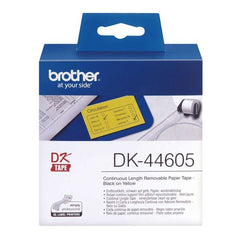 Brother DK44605 - Etiquettes amovibles originales de taille personnalisée - Taille 62mm x 30,48 mètres - Texte noir sur fond jaune